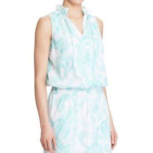 LAUREN RALPH LAUREN AQUA & WHITE ABSTRACT PRINT CASUAL MINI DRESS SIZE: S $145